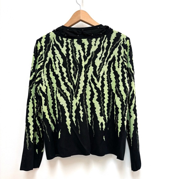 Ming Wang Open Front Cardigan Sweater Abstract Zebra Print Lime Green Black PXL - Picture 7 of 12